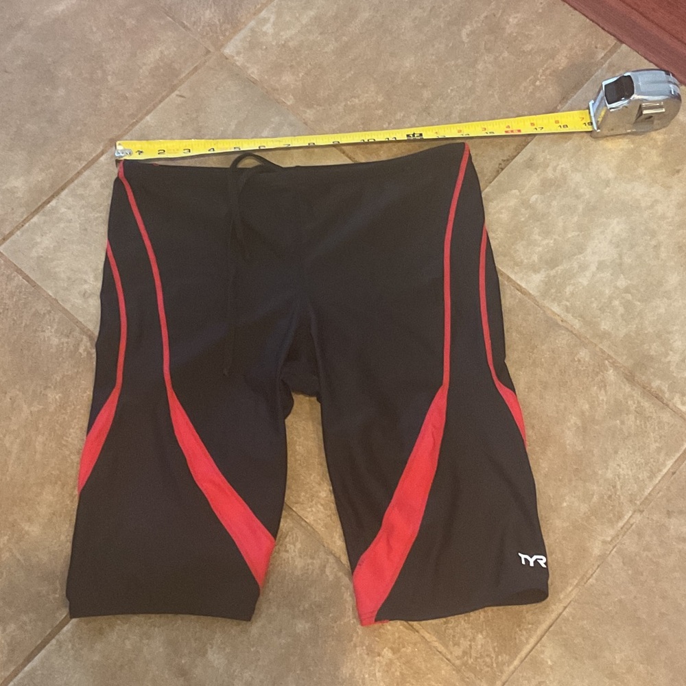 TYR Black Jammers with Red Accents 28” waist & 18” long